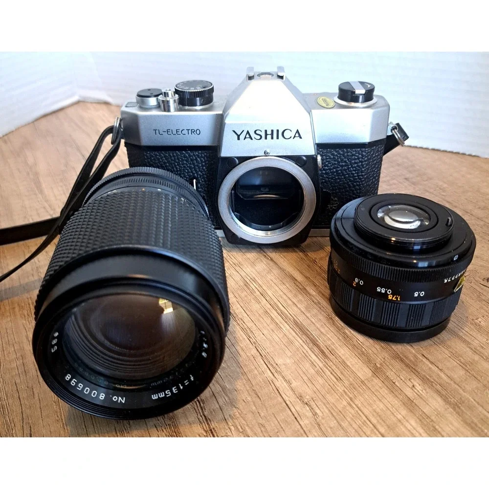 Yashica TL-Electro 35mm SLR Camera w/ Extra Lenses and Case